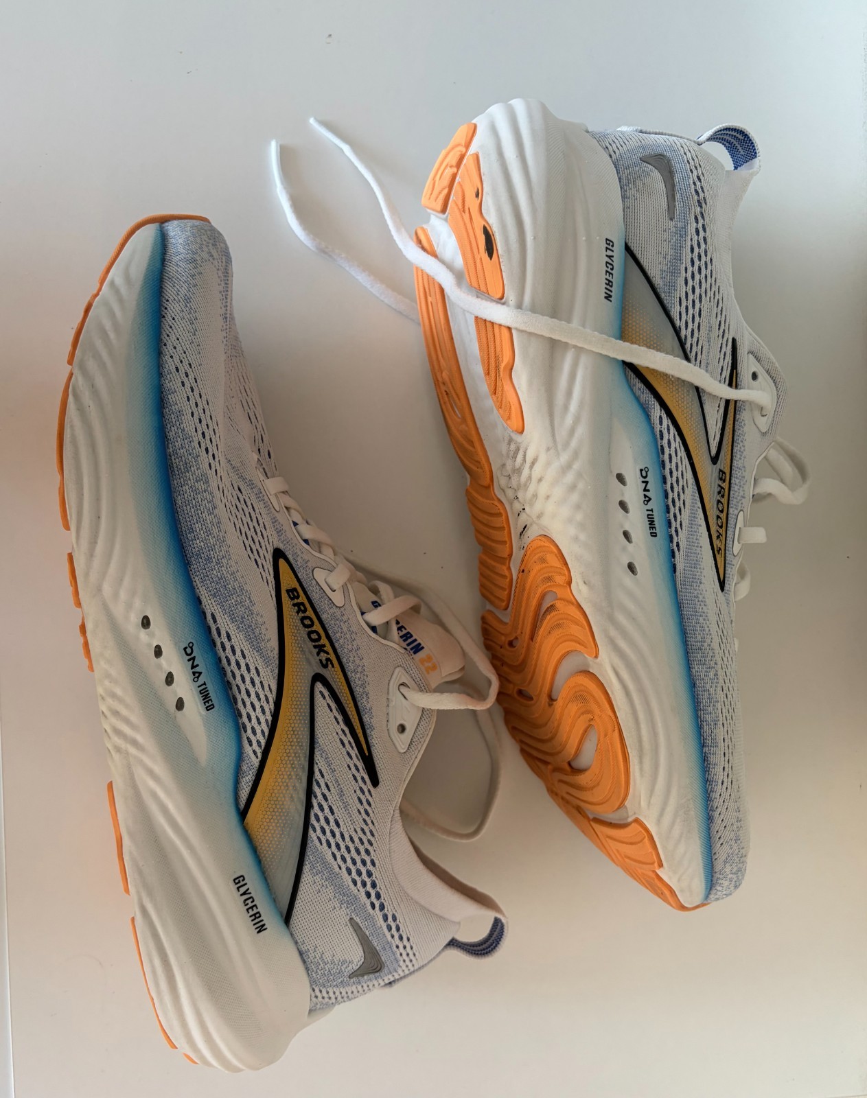 Size 11-Brooks Glycerin 22 White Cobalt Orange lightly used- excellent condition