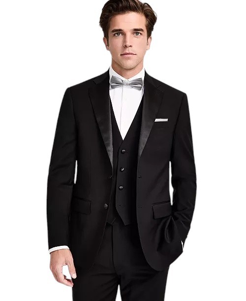 Calvin Klein Mens Slim fit Wool Tuxedo Jacket Blazer 46 R Black Solid