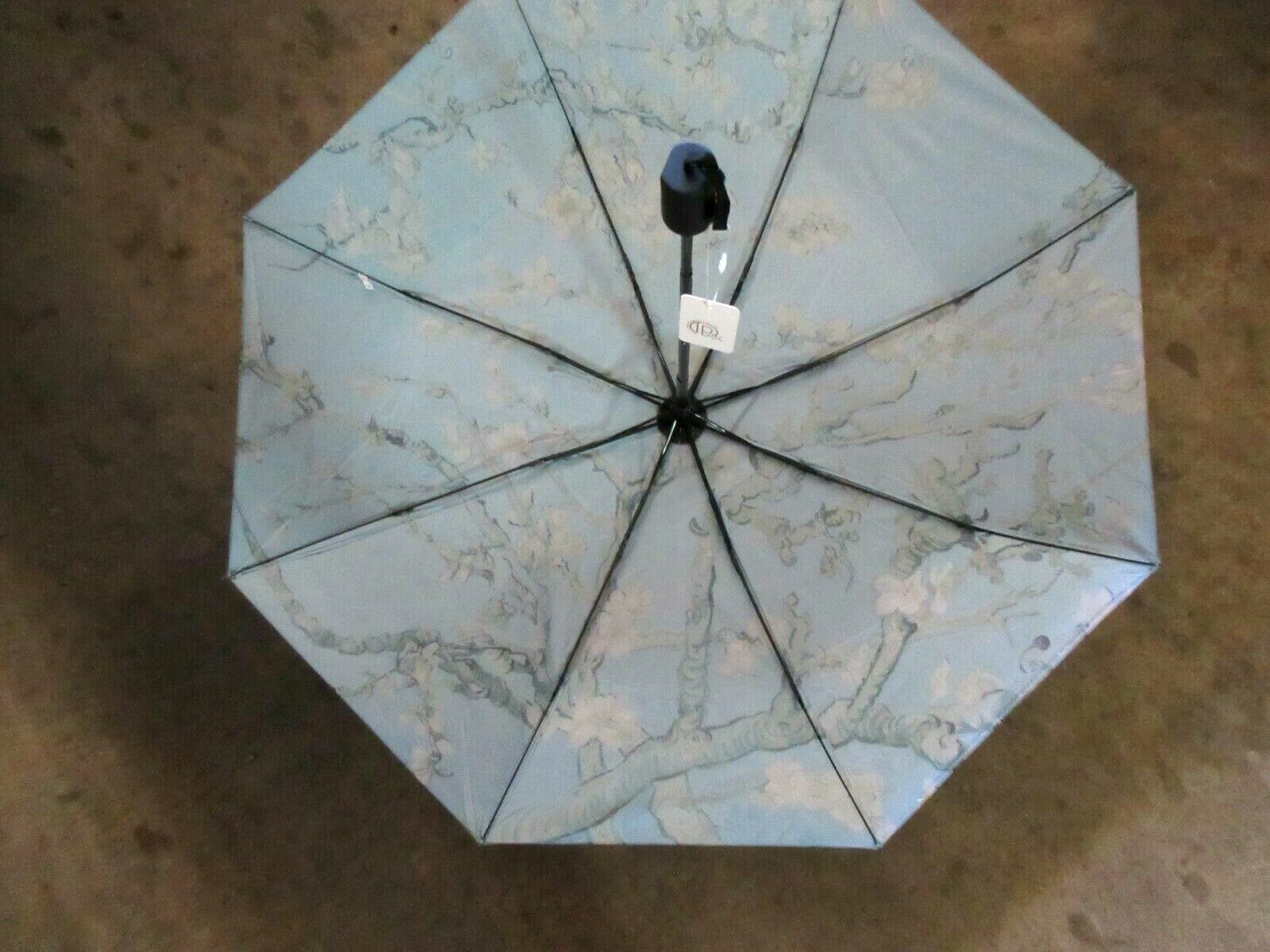 Almond Blossoms Van Gogh Print Compact Travel Umbrella Black Blue NWT Free Ship