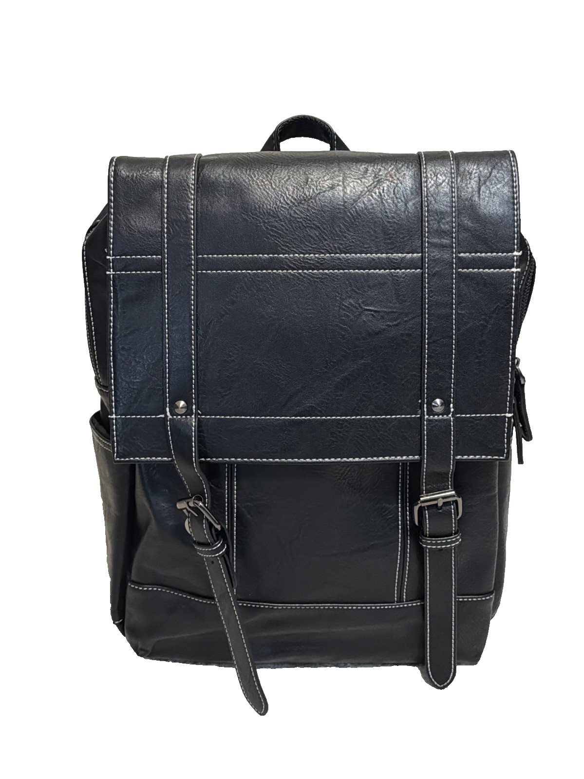 Mad Man Drake Black Vegan Leather 15″H x 12″W x 5″D Backpack Faux Leather #28987