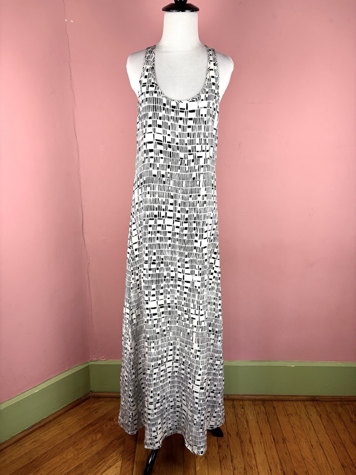 Theory Lanica Black White Silk Maxi Dress Summer Slip Dress Size 6 Small NEW NWT