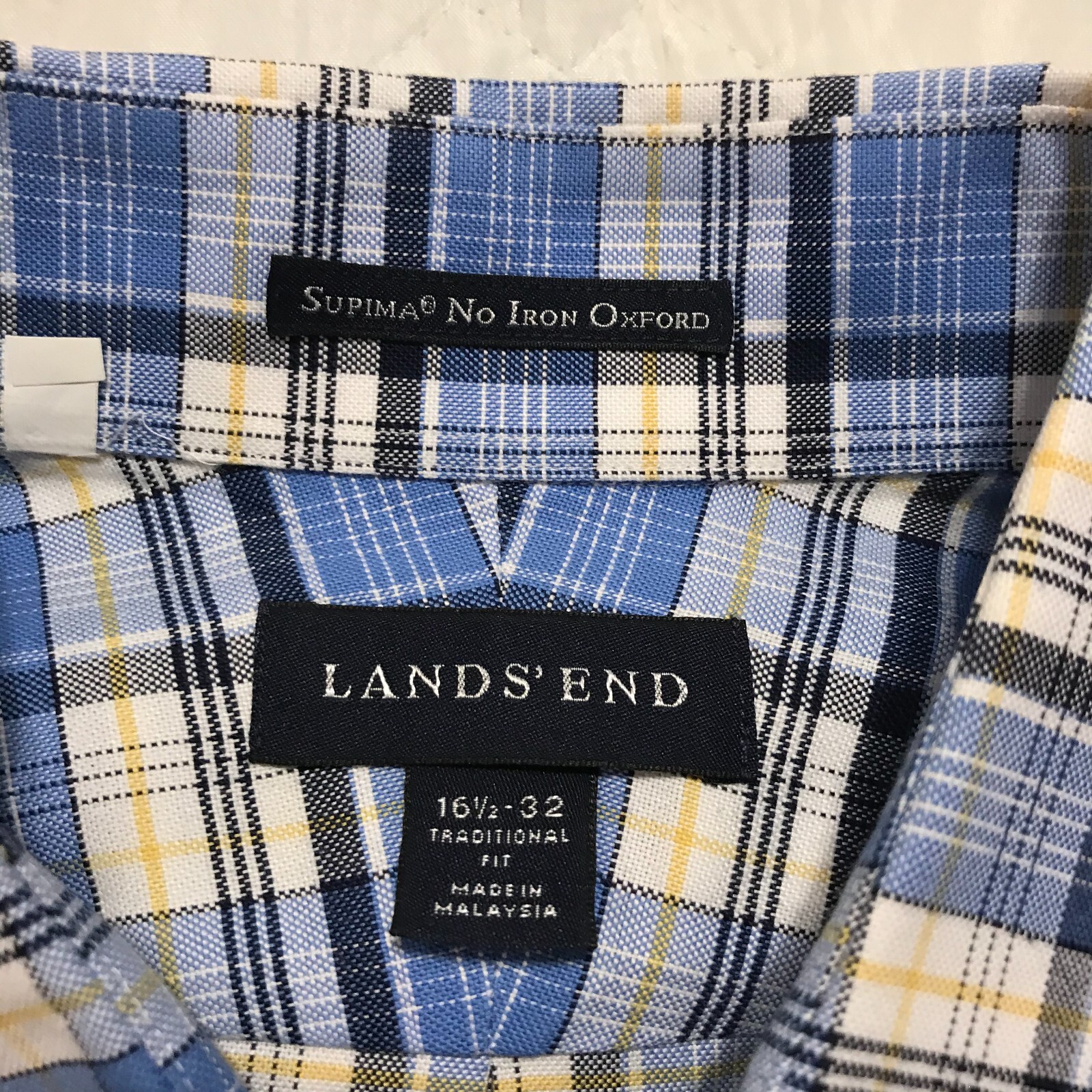 Lands’ End 16 1/2 – 32 regular blue plad long sleeve dress shirt