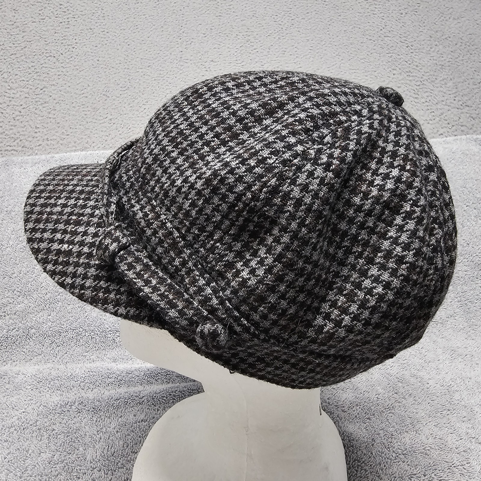 Pistil Cadet Hat Billed Newsboy Cap Wool Blend Gray Hounds tooth O/S