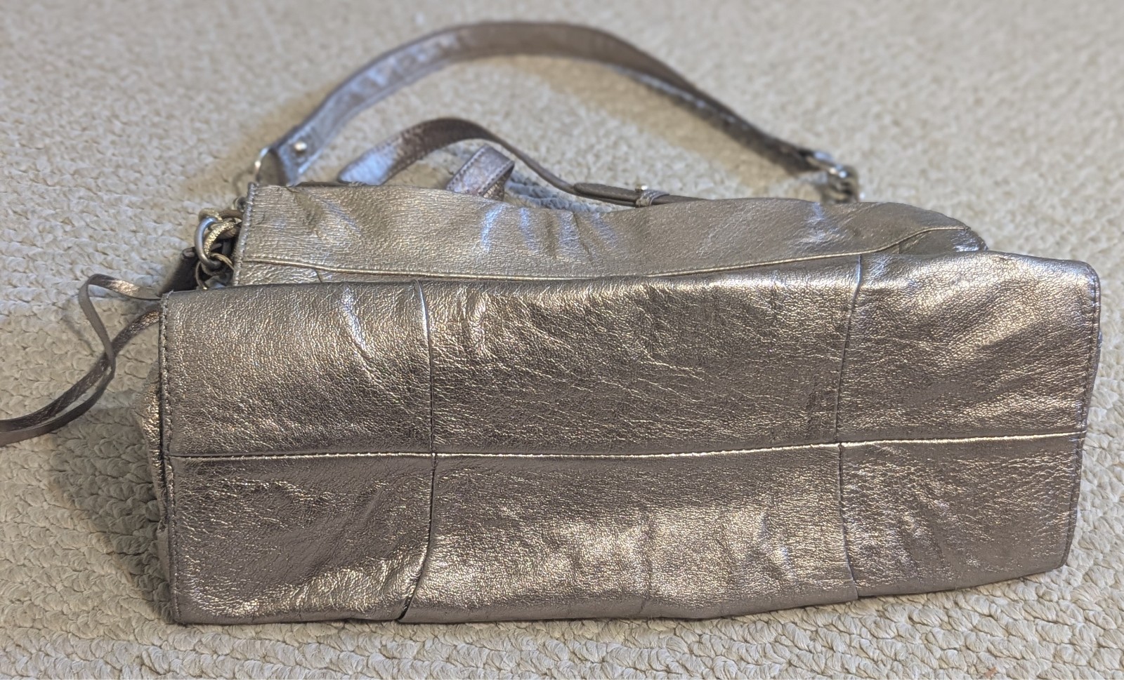 Elliott Lucca Leather Roma Leather Satchel Shoulder Handbag Metallic + Strap