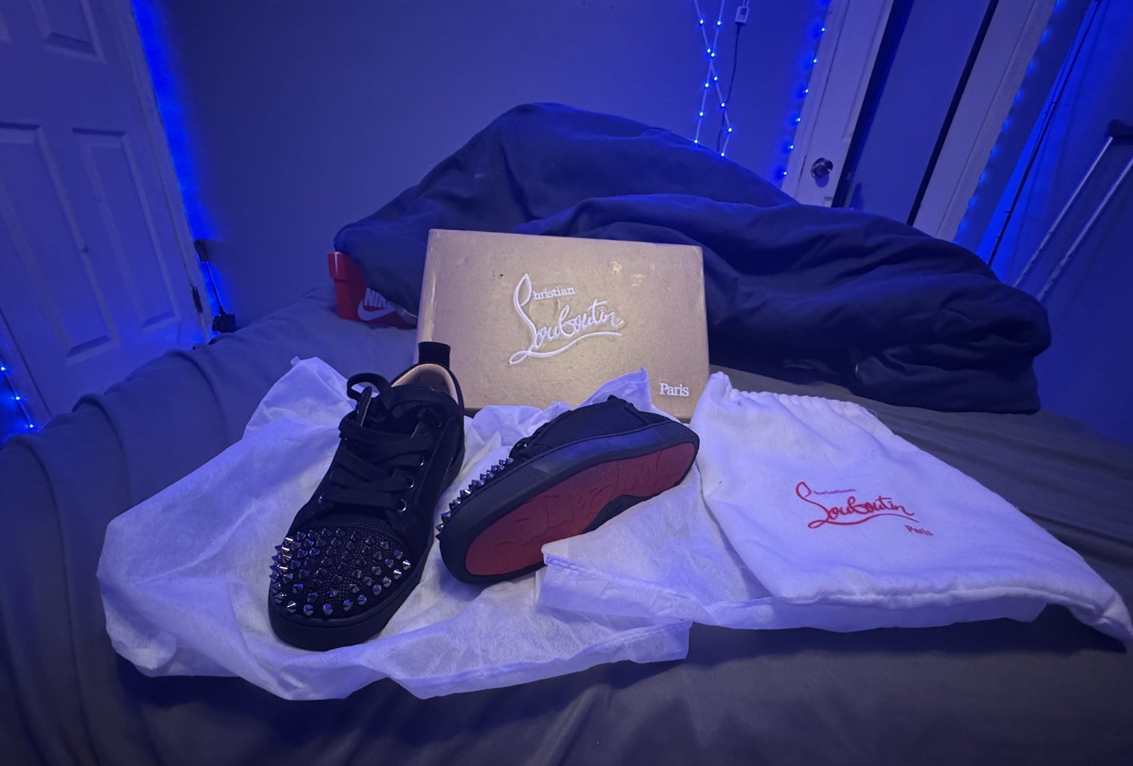 christian louboutin Louis Junior Spikes Flat Denim Size 45 Or US 12