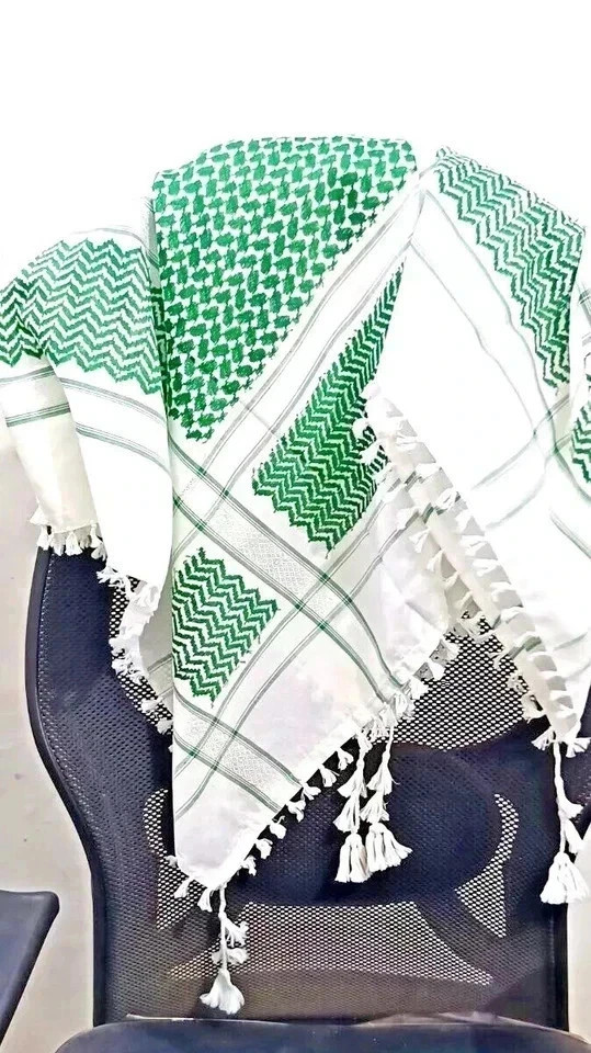 Green & White Arab Shemagh Keffiyeh Scarf | Traditional Desert Head scarf