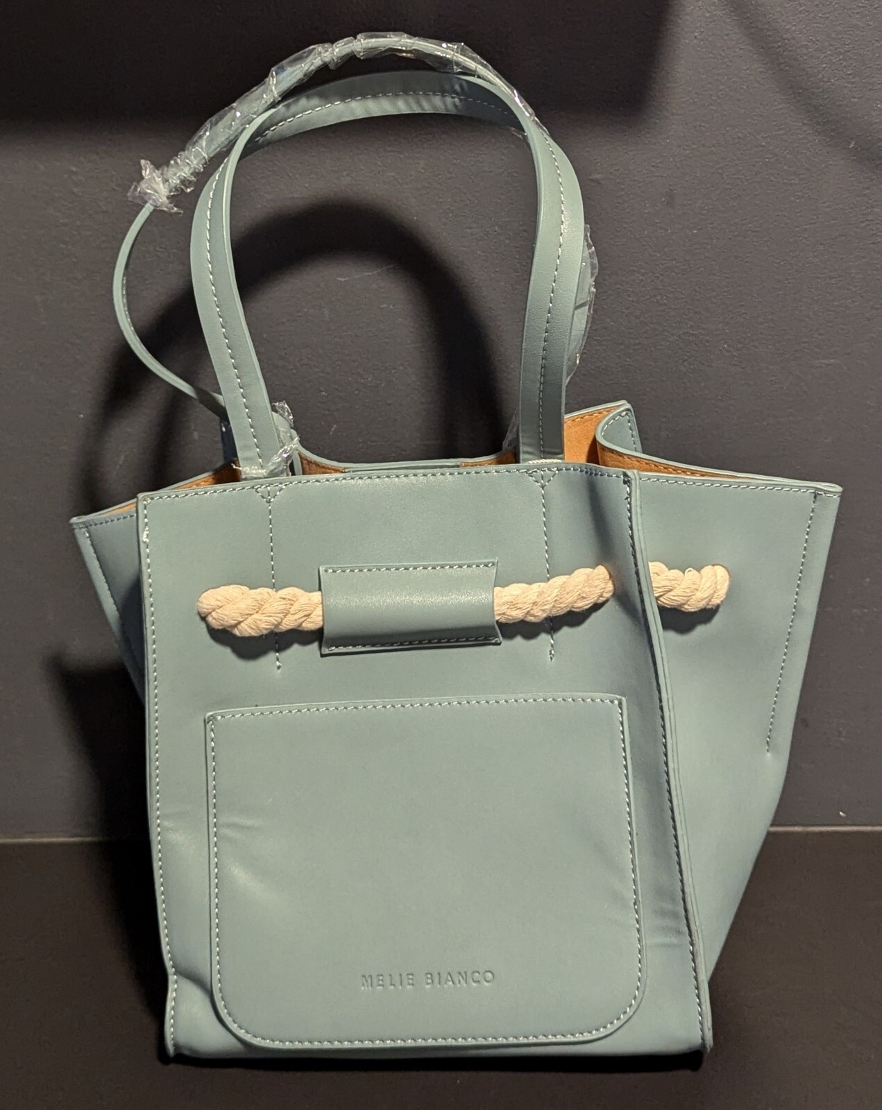 Melie Bianco Monica Mini Structured Top Handle Vegan Tote Shoulder Bag Blue NWT