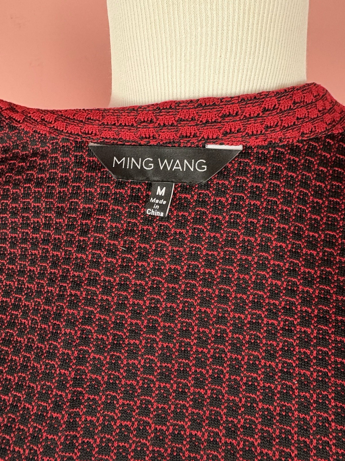 Ming Wang Jacket Open Cardigan Womens Medium Dressy Stretch Red Black Capsule