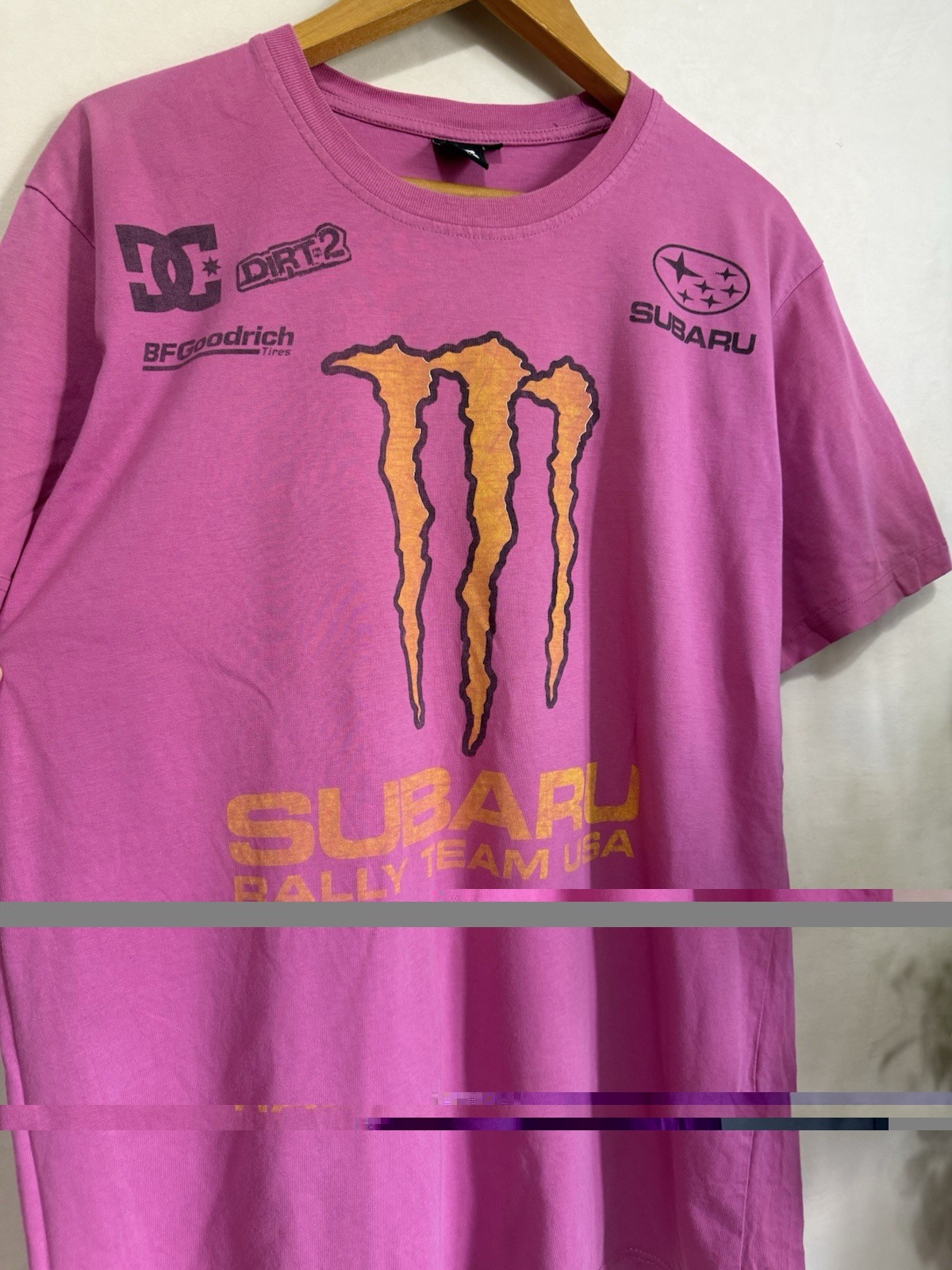 Vintage 90s Subaru DC Monster Energy Rally Team USA T-Shirt Men Size 2XL Pink