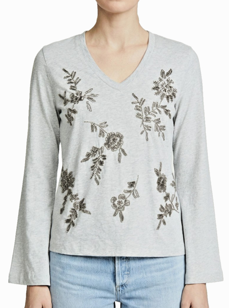 Johnny Was Heather Kimono Sleeve Tee Femke Beaded Cotton XL ⭐ Heather Grey NWT