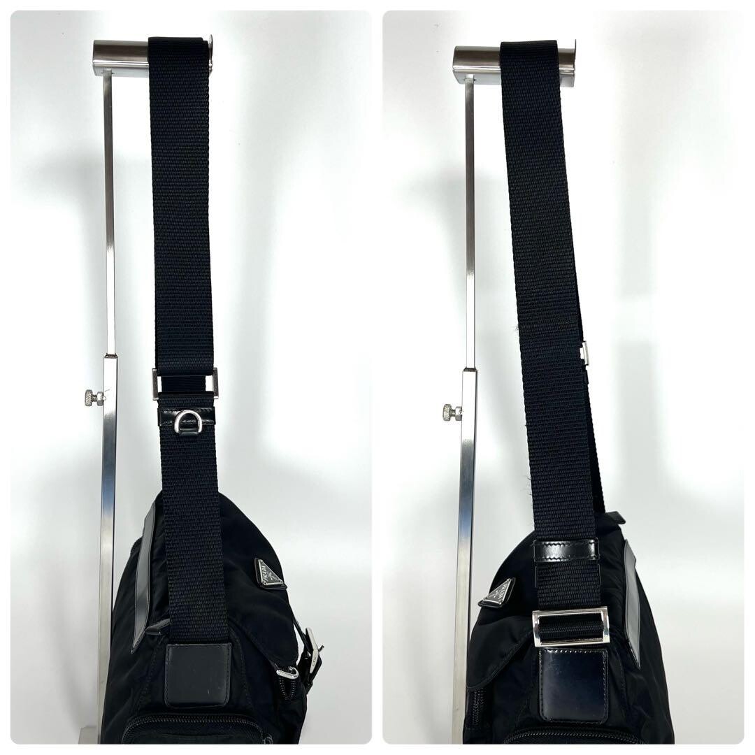 Prada Nylon Messenger Bag Black Triangle Logo Crossbody Flap Unisex 8.3in