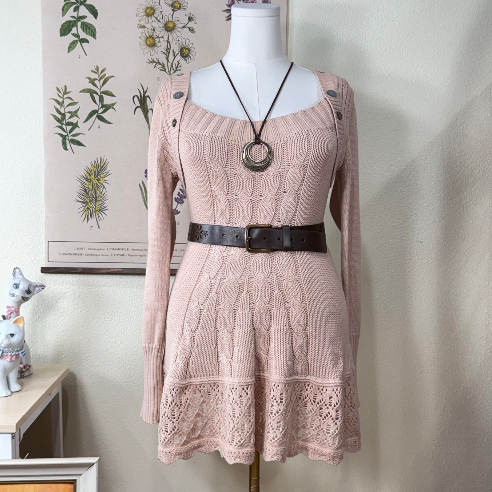 90s Y2k Crochet Ruffle Sweater Dress Himekaji Dolly Romantic Coquette Whimsy M