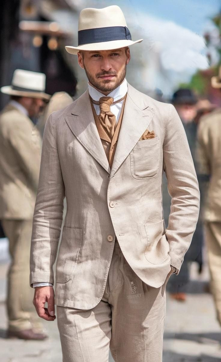 Linen Cotton Men’s Suits Formal Dinner Party Wedding Groom Summer Men Tuxedos