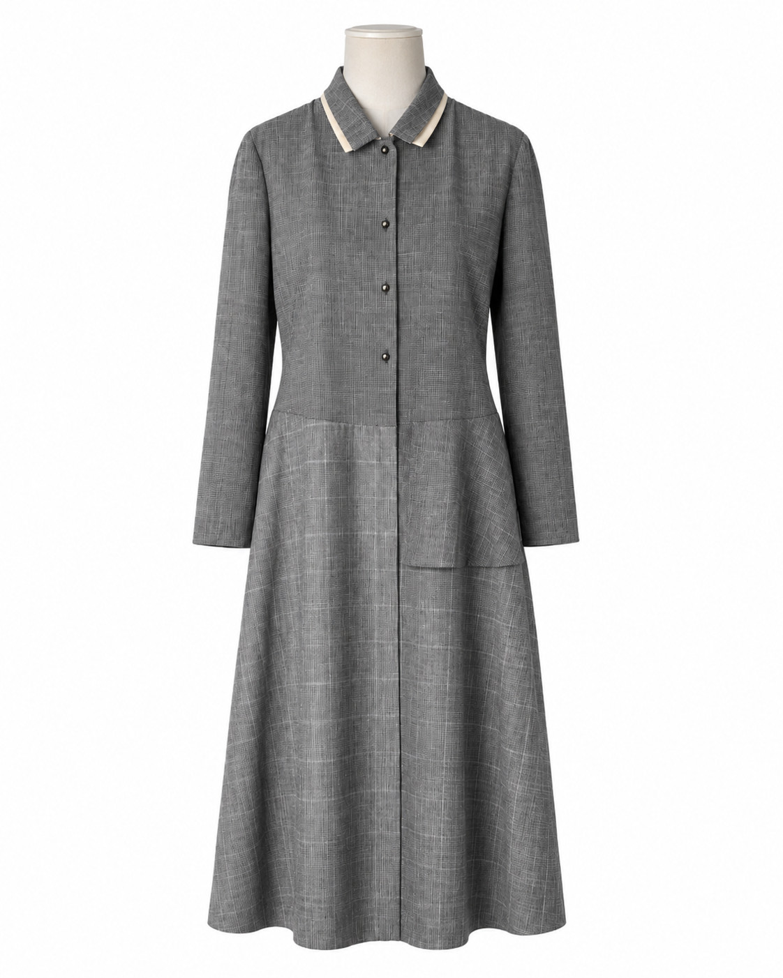 Ferragamo Gray Wool Linen Button Front Midi Dress IT 44 US 8
