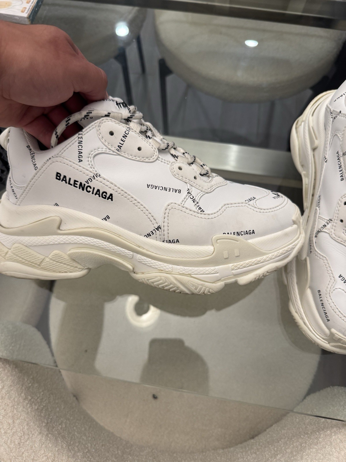 Balenciaga Triple S Men’s White Logo Low Top Lace-Up Sneakers