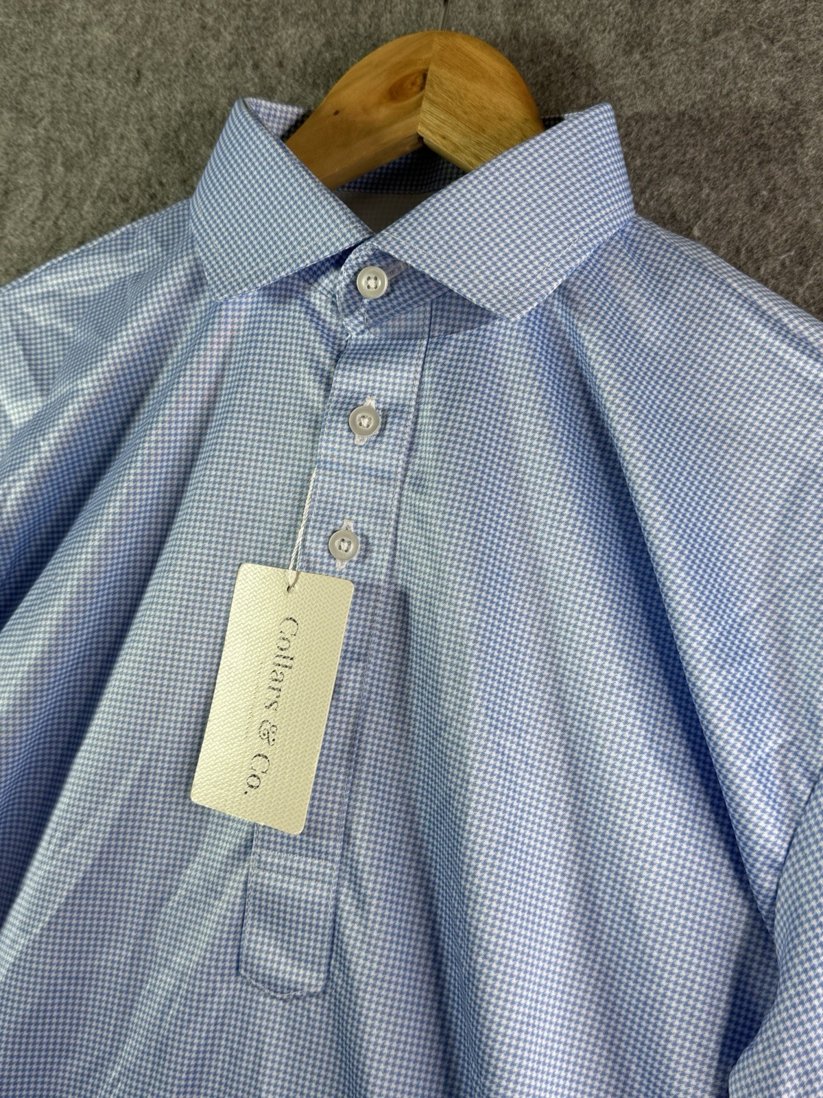 Collars & Co Blue Houndstooth Golf Dress Collar Polo Mens Medium NEW