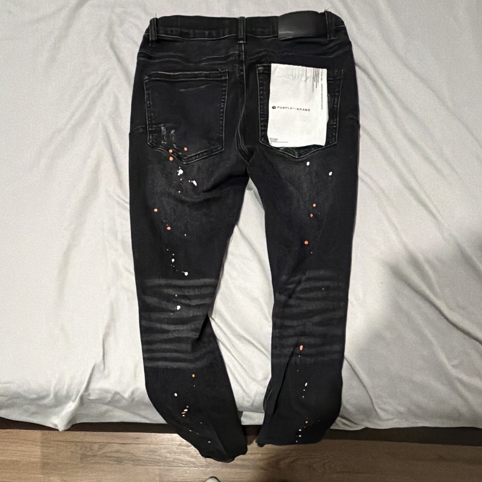 Purple Brand Men’s Black Dark Wash Slim Skinny Distressed Denim 5-Pocket Jeans