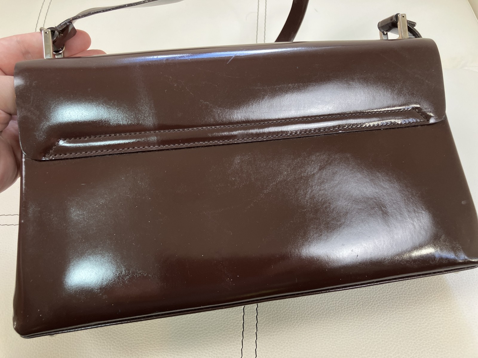 GUCCI Vintage Brown Patent Leather Shoulder Bag 001.3444.1746 Italy