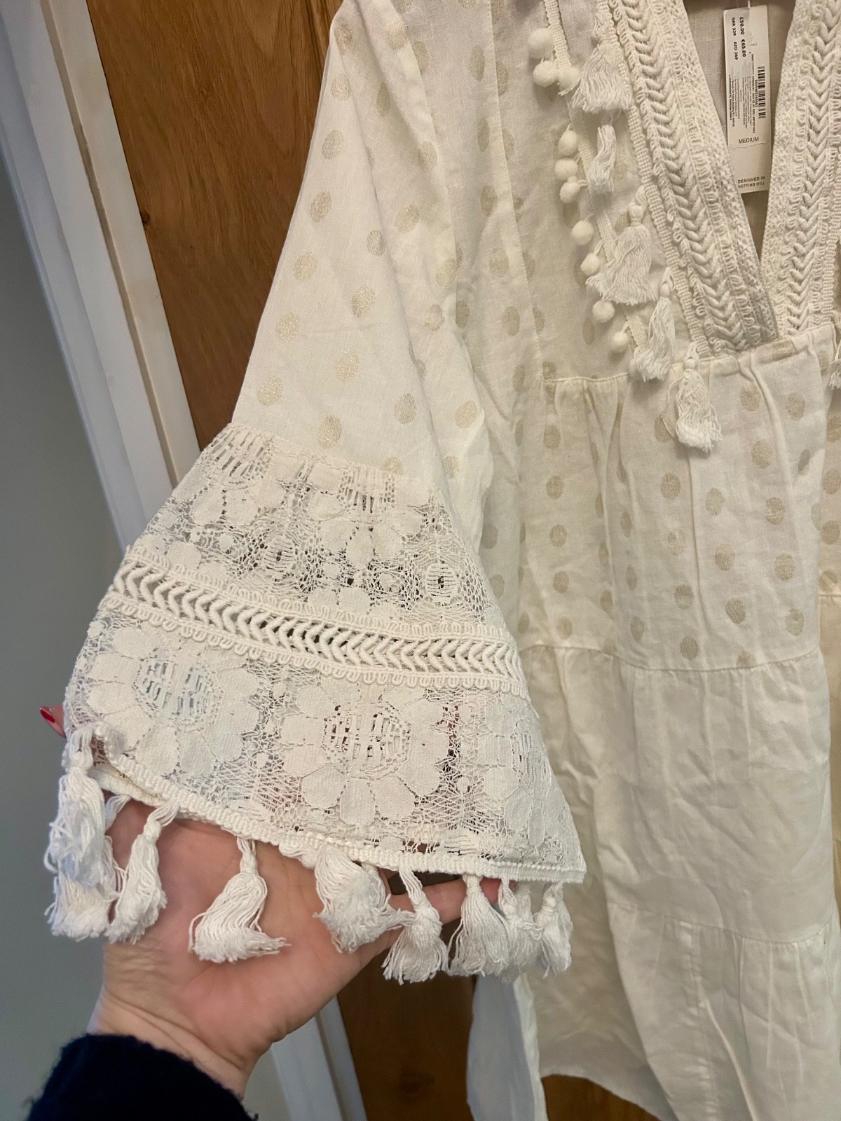 Accessorize Cotton Boho Cover Up Kaftan Cream Broderie Tassel BNWT RRP £50 Beach