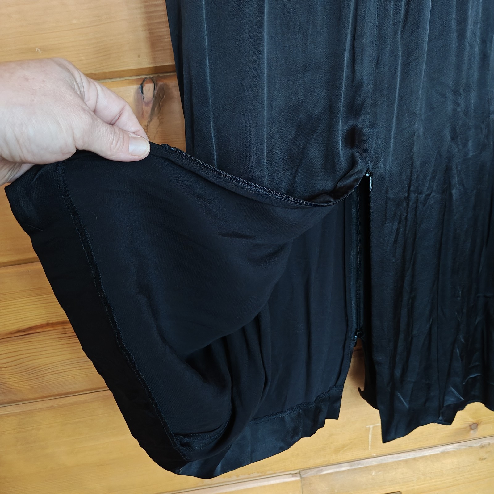 Ann Demeulemeester Black Satin Dress Vintage Shift Full Zip Back Front Slit 42/M