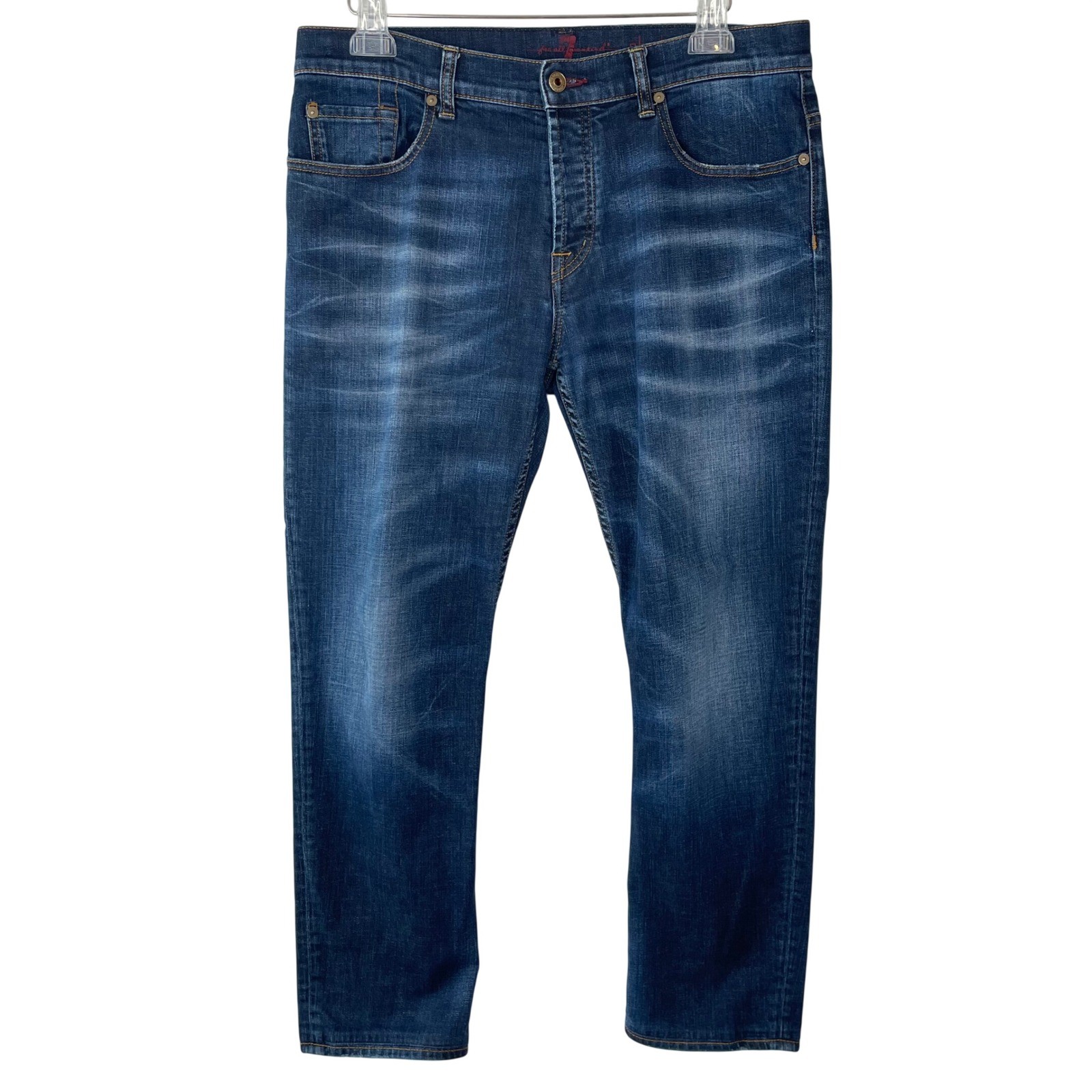 7 For All Mankind Chad Mens Straight Leg Jeans Dark Wash Blue Size 34 Stretch