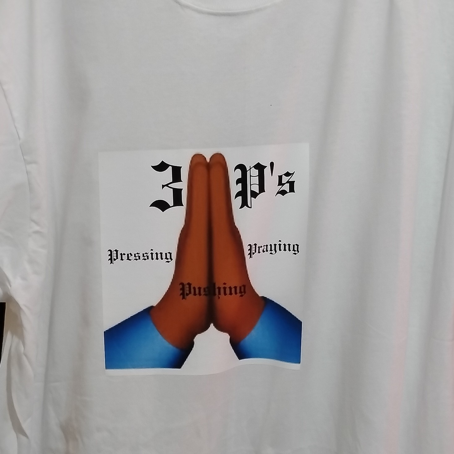 3Ps Hanes ComfortSoft Men’s 3XL White Crew Neck Short Sleeve Praying Hands Tee