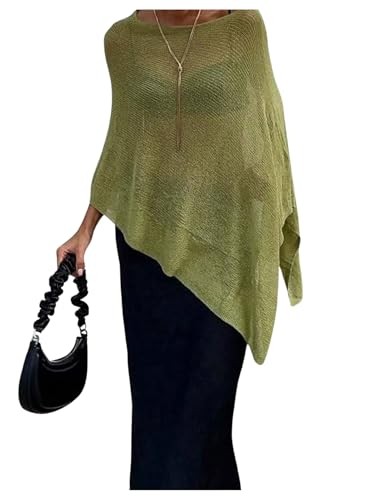 Women’s Sheer Poncho Shrug Top Lightweight Flowy Knit Sweater Medium Green