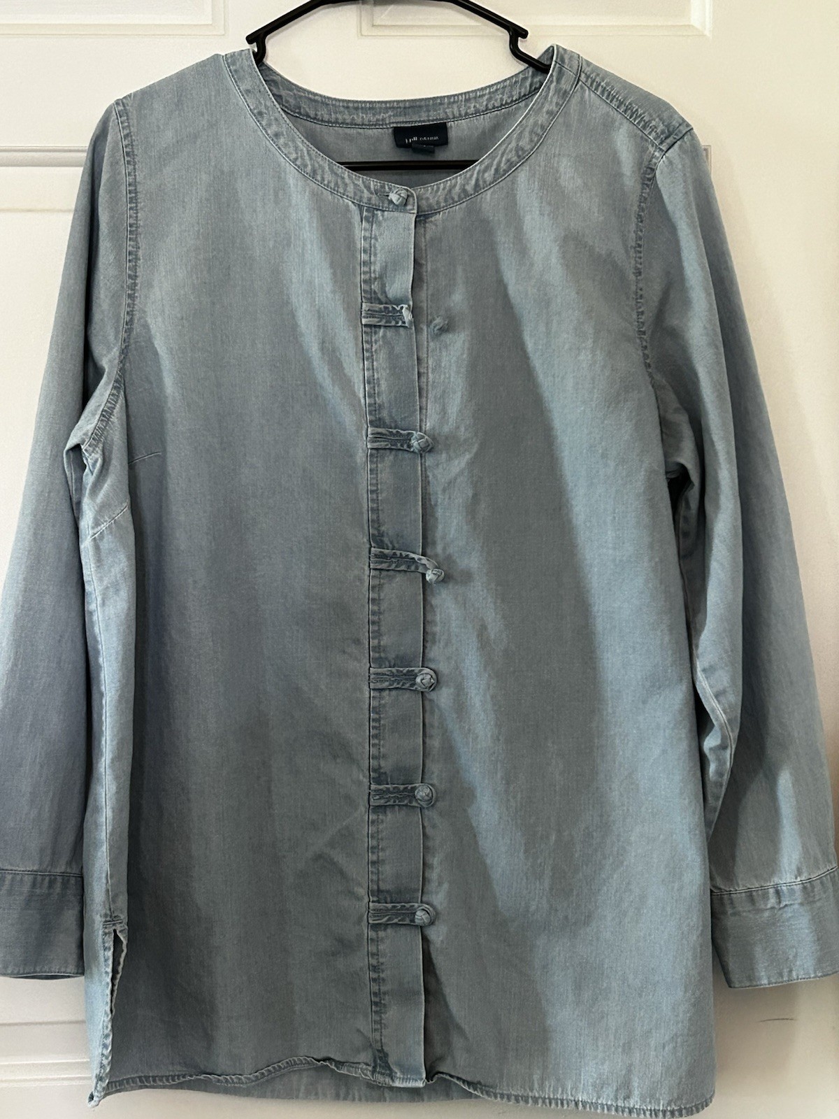 J Jill Denim Women Large Blue Cotton Frog Toggle Button Front Shirt Jacket