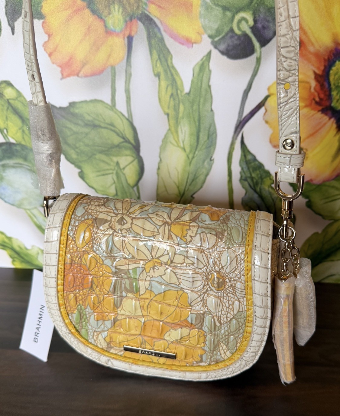 $325 BAG 🌼 NWT Brahmin Briar Daffodil Pimlico Leather Crossbody – Floral Beauty
