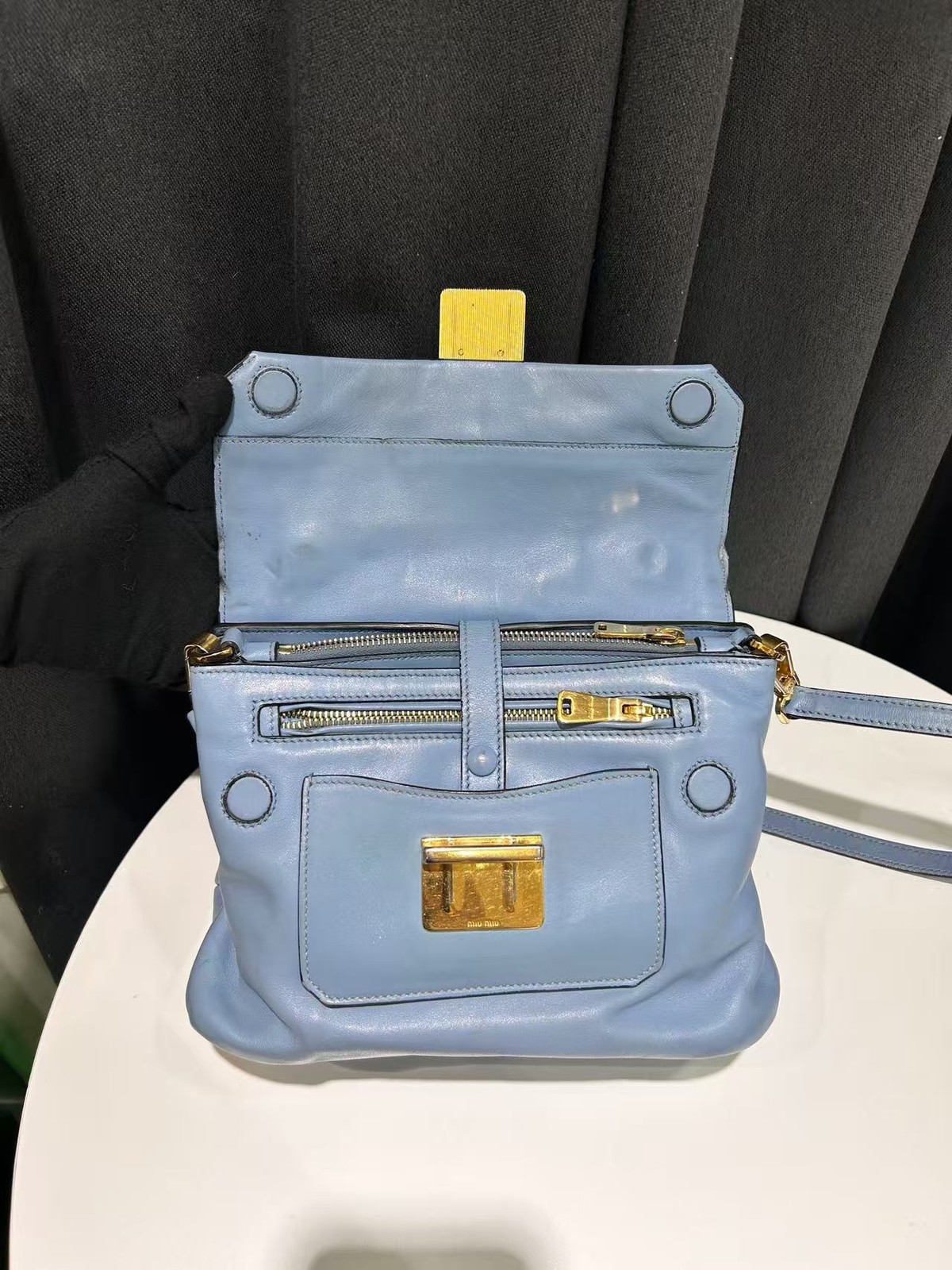 Miu Miu Crossbody Satchel Light Blue Lambskin Leather Italy