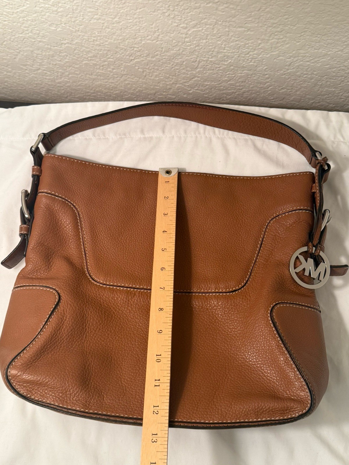 MICHAEL KORS Nolita Large Pebbled Leather Hobo Shoulder Bag Luggage Brown MK Vtg