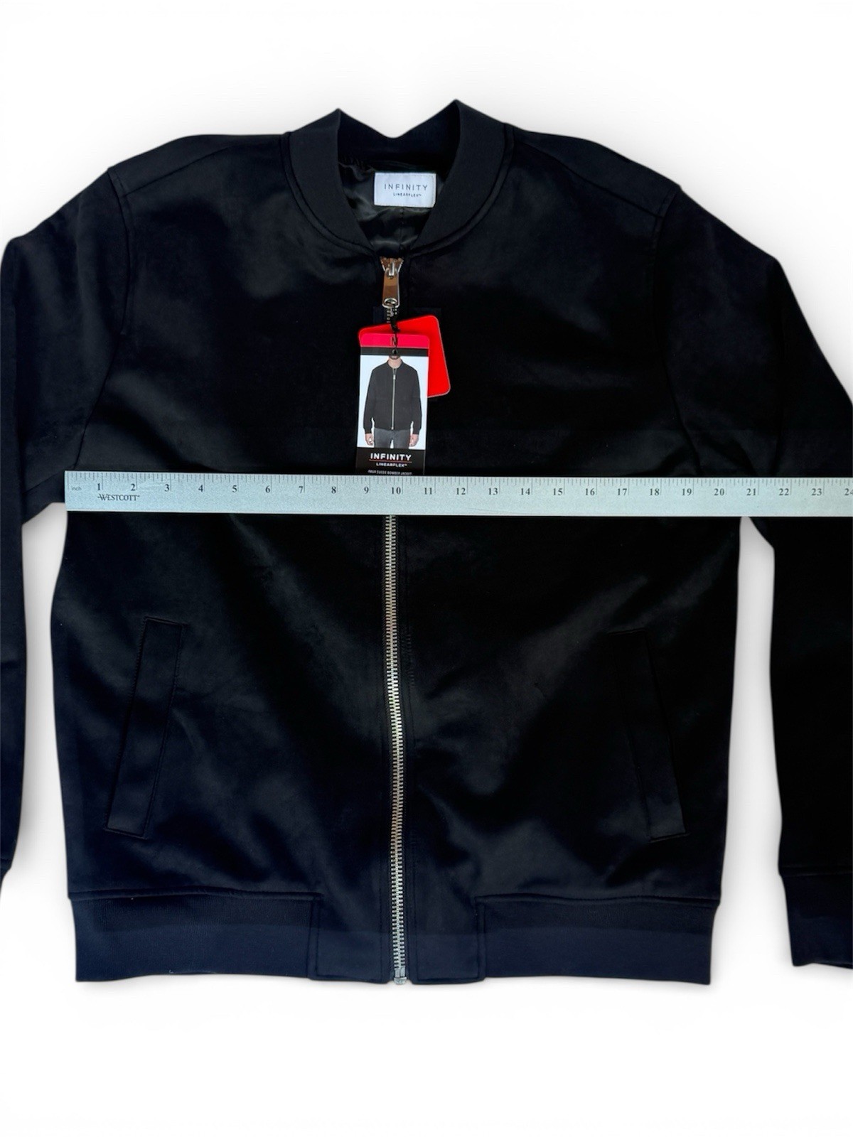 Infinity Men’s Faux Suede Bomber Jacket Heavyweight Ribbed Cuff S – Black Medium