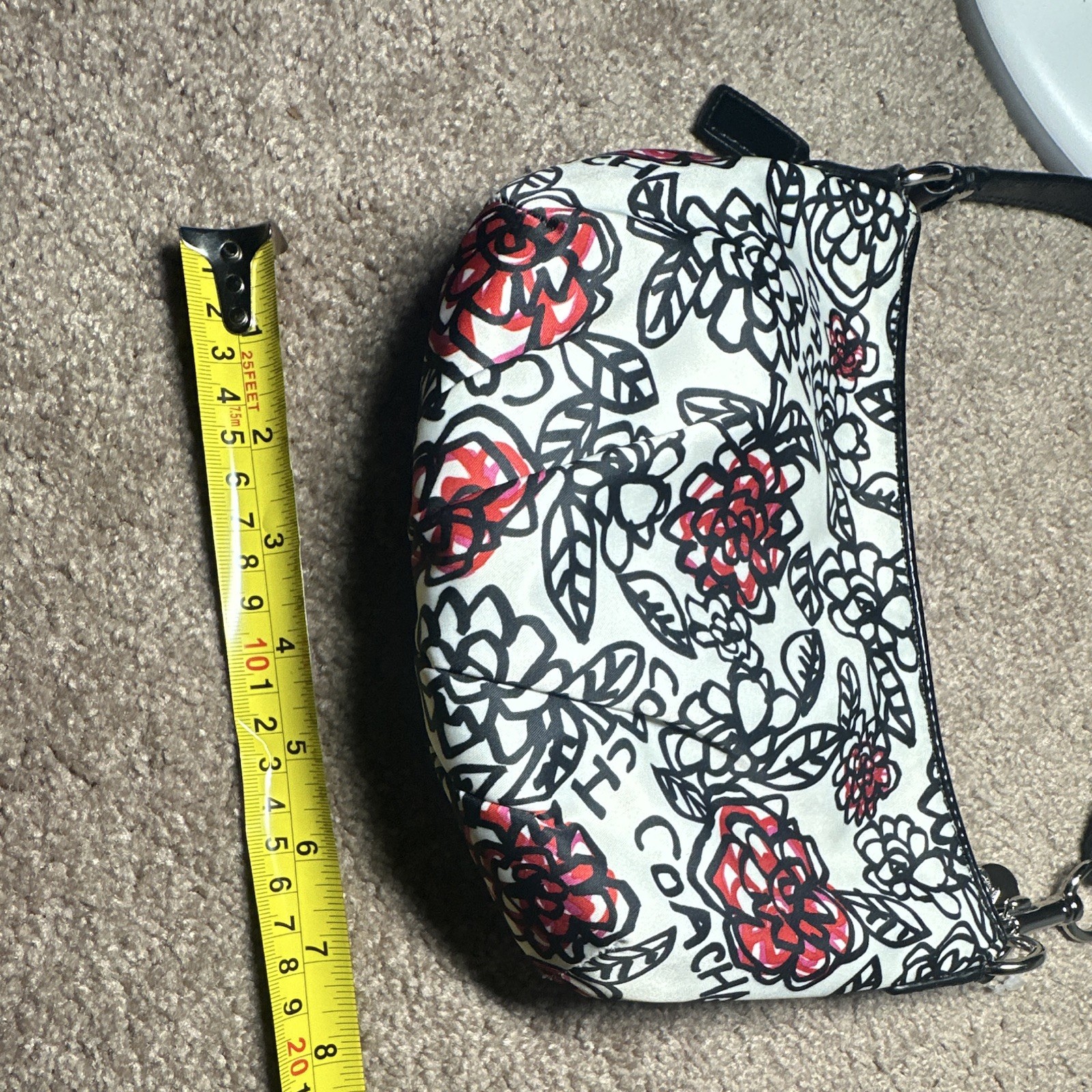 Coach Poppy Graffiti Floral Print Satin Shoulder Bag Zip Bag w/ Pink Lining