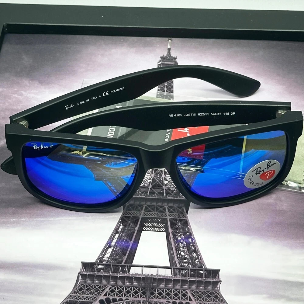 54mm Ray-Ban RB4165 622/55 Justin Black Frame Blue Polarized Lenses Sunglasses