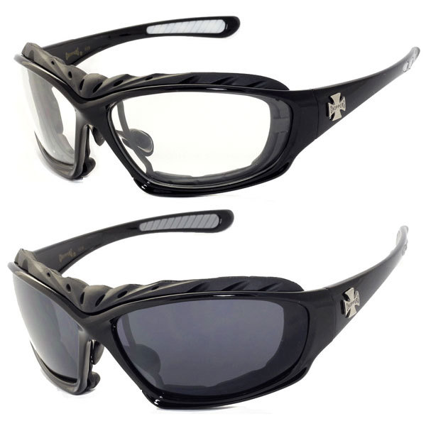 2 PAIR COMBO Chopper Padded Wind Resistant Sunglasses Motorcycle Riding Glasses