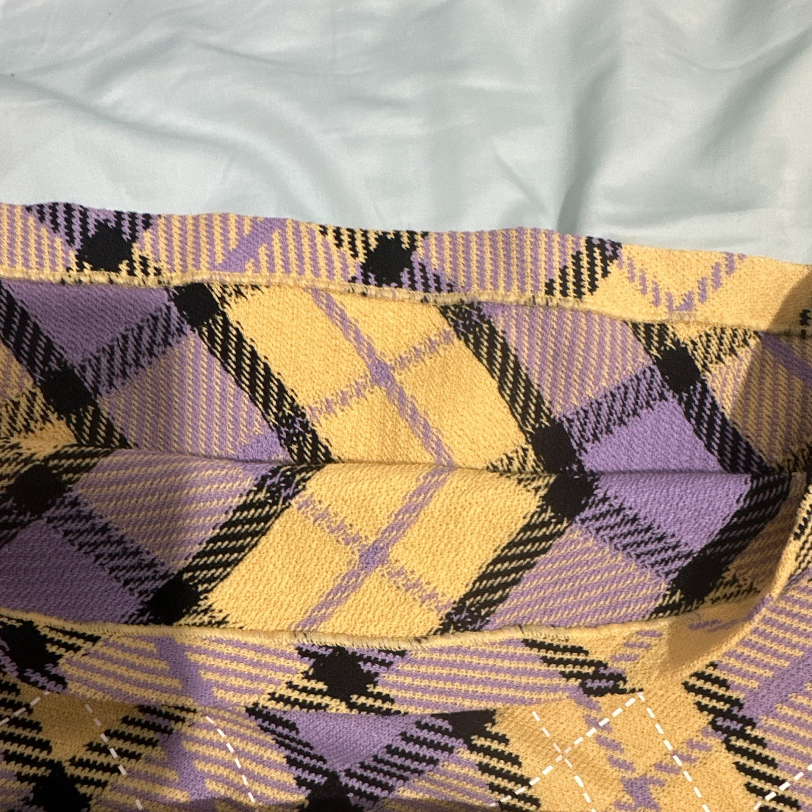 St. John Collection Purple Yellow Plaid Knit Pencil Straight Knee Length Skirt 8