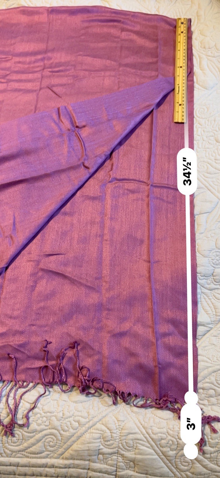 100% Pashmina Scarf Wrap Shawl Purple Sheen 4” Fringe 69”x 27.5” Approx Tag New