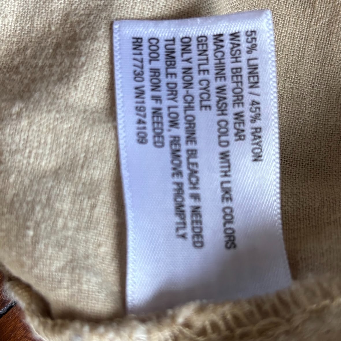 LINEN Blend Boho Cottage Midi Dress Medium M Smocked Beige Khaki Peasant Travel