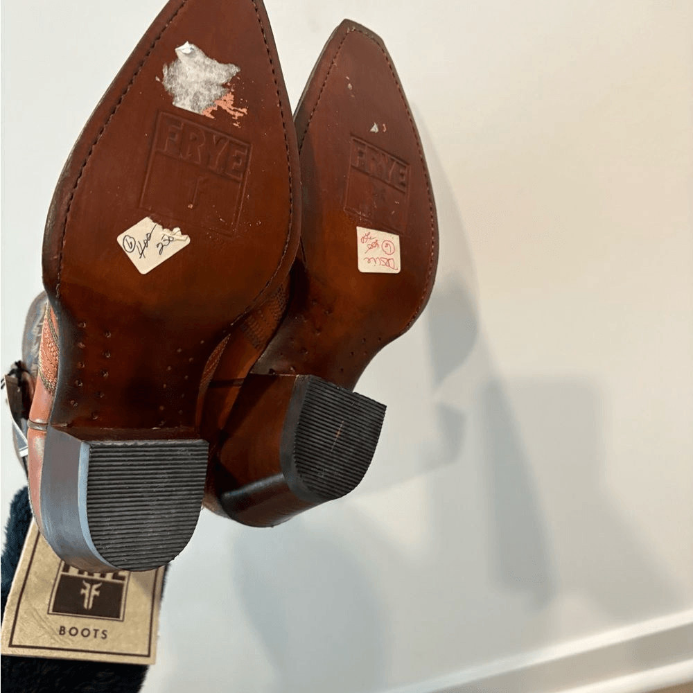 Frye Brown and Tan Leather Western Boots