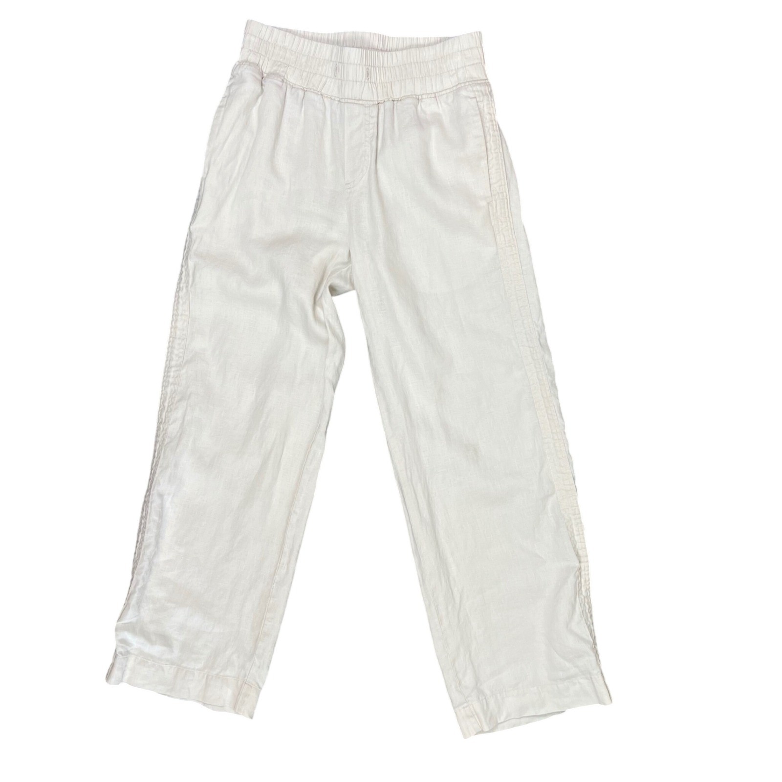 Quince 100% European Linen Wide Leg Pants Beige Smocked Waist Small JDA01 SP/24