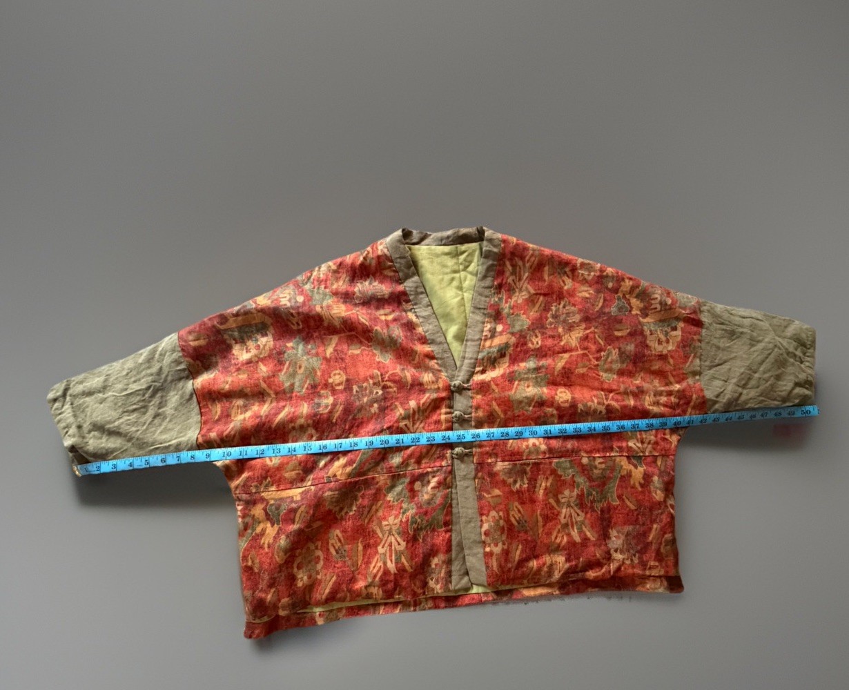 Quilted Jacket Cotton Vintage Floral Pattern Pockets Oriental Boho One Size