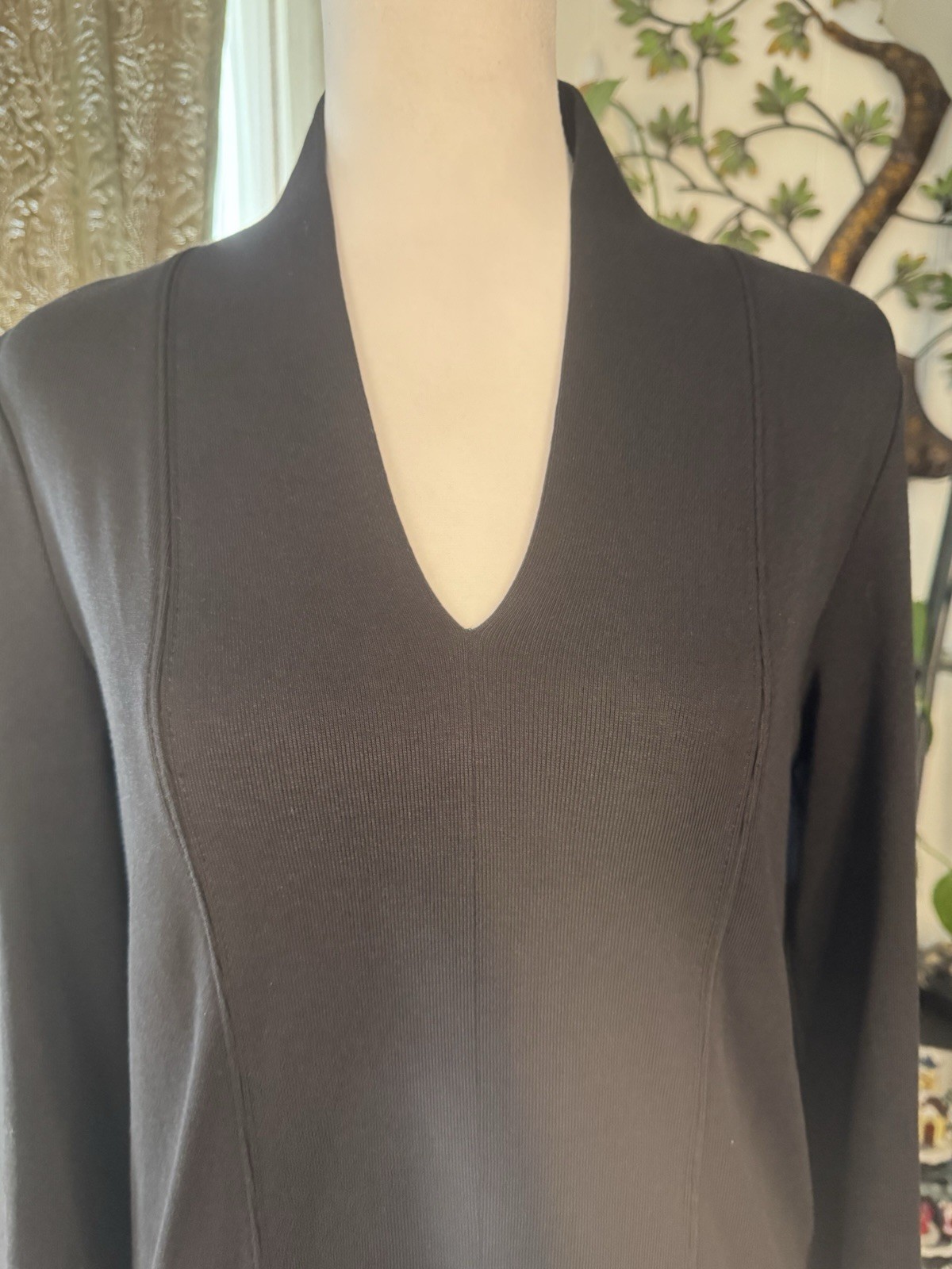 Rafaella Studio Black Knit Shift Dress V-Neck Long Sleeve Knee Length Size S