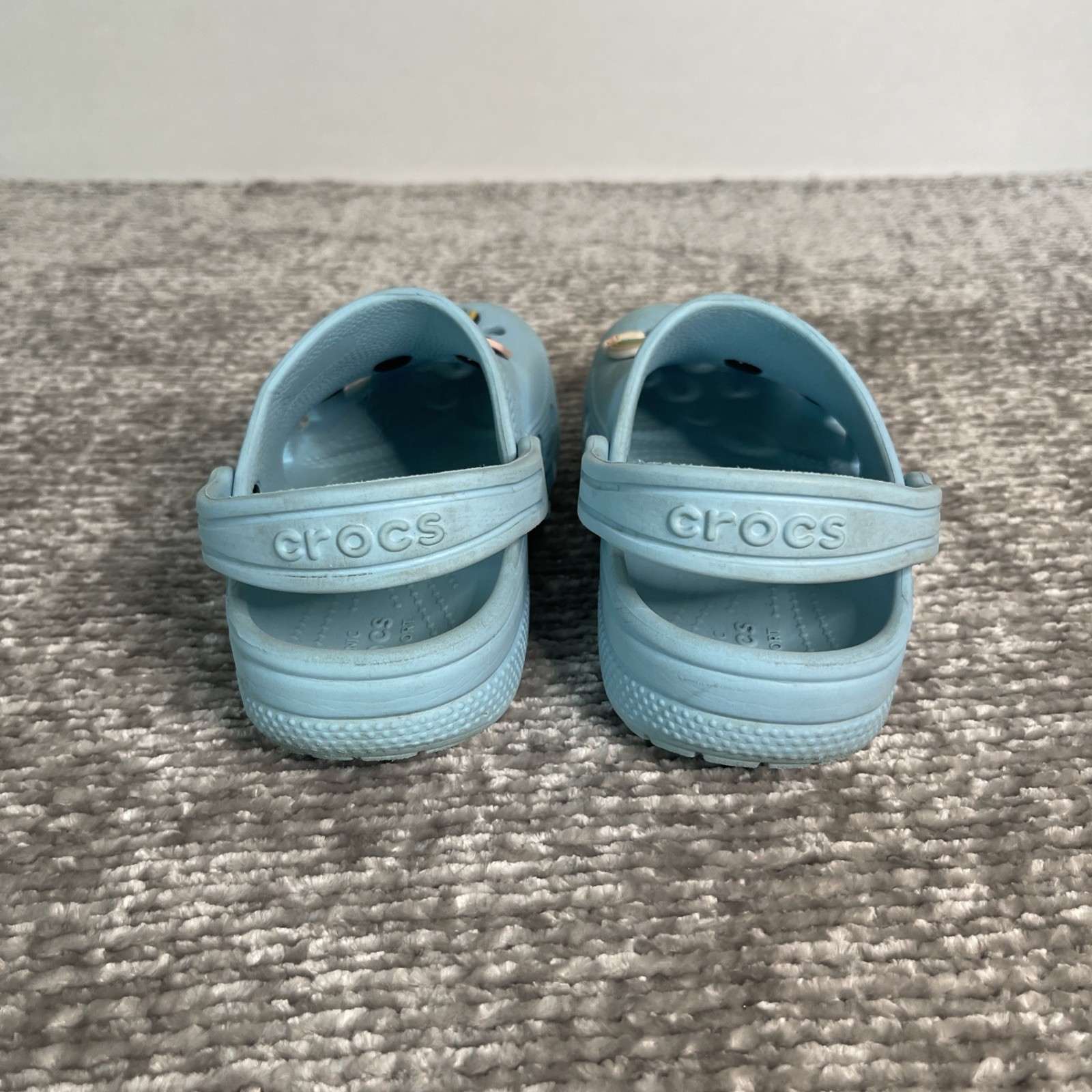 CROCS Sz 12 Blue Classic Clogs w/ Removable Jibbitz My Little Pony Hello Kitty