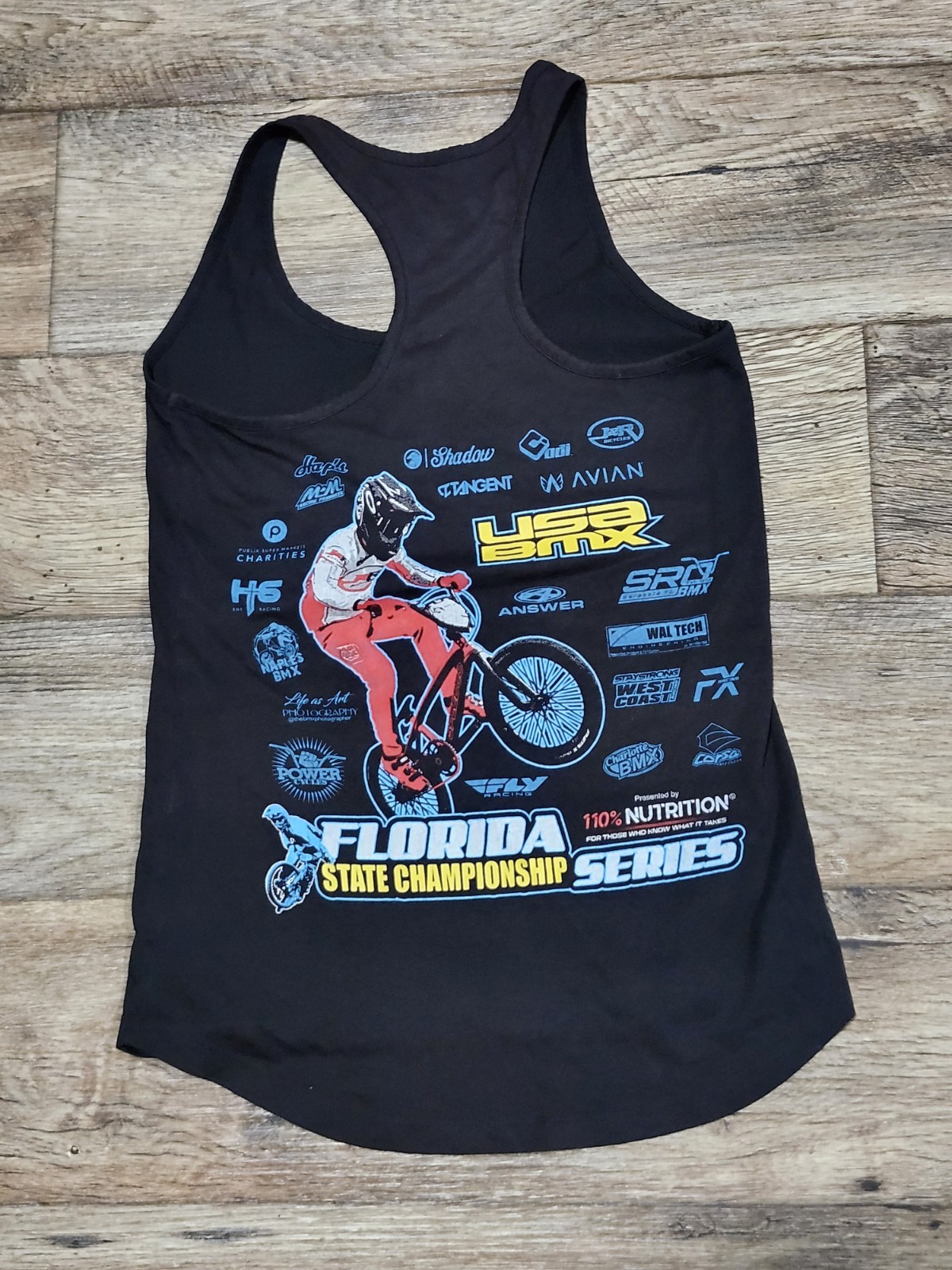 USA BMX FL State Championship Tank Top Black Neon Blue Red XS 110% Nutrition