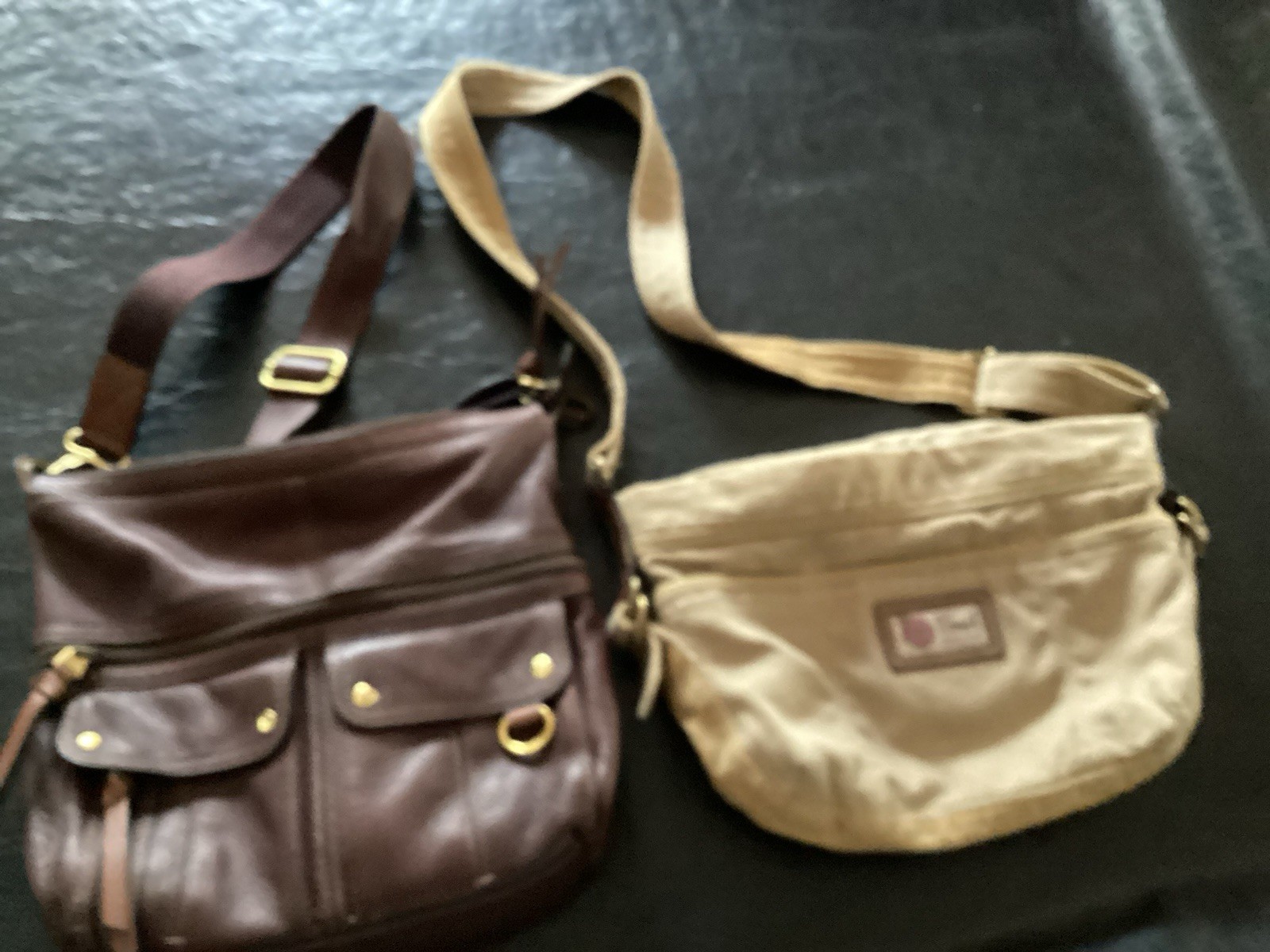 Fossil Lot of 2 Women’s Crossbody Bags Brown/Beige Zip Closure Inner Pockets
