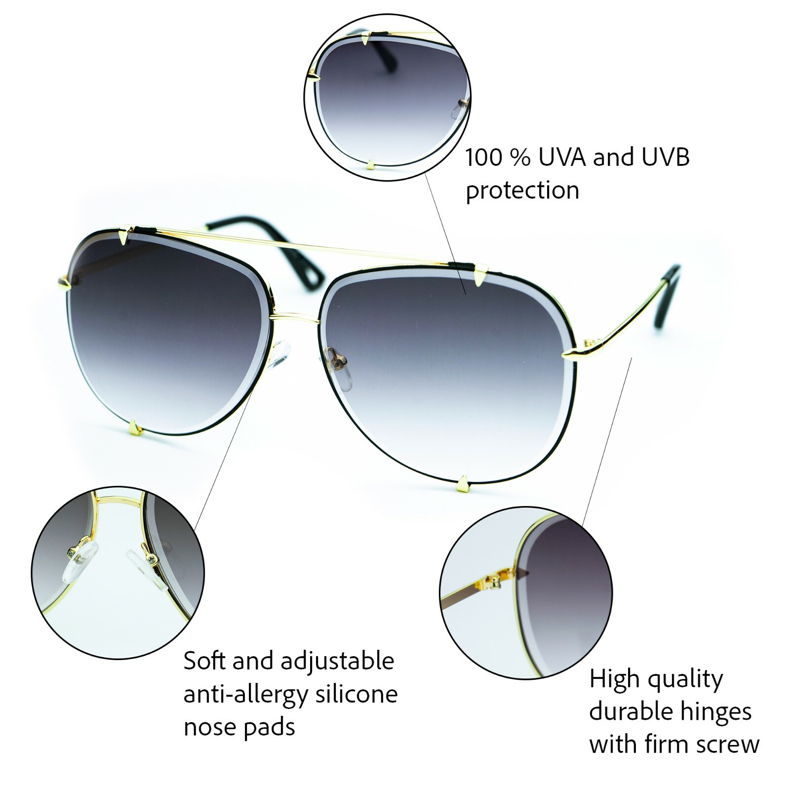 XL “TALON” OVERSIZED Women Sunglasses PILOT 100% UV PROTECTION high quality