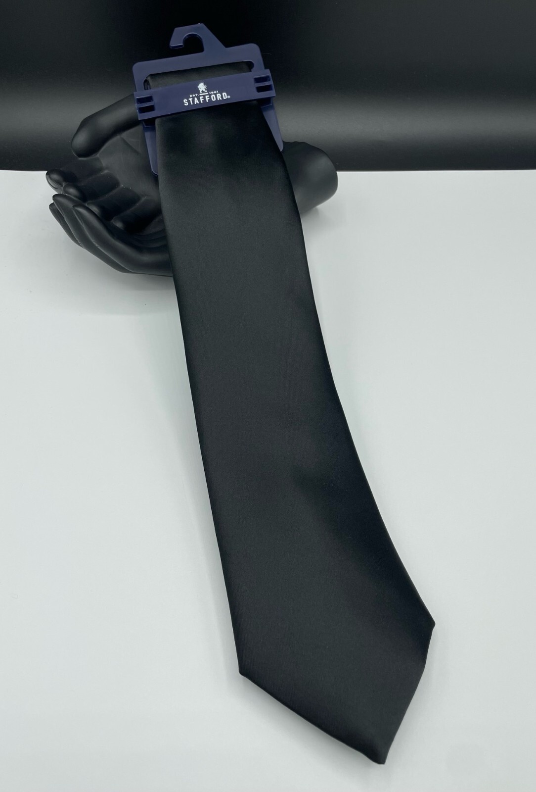 STAFFORD Men’s Neck Tie ~ BLACK ~ Solid Black Sateen ~ Modern ~ MSRP: $34.