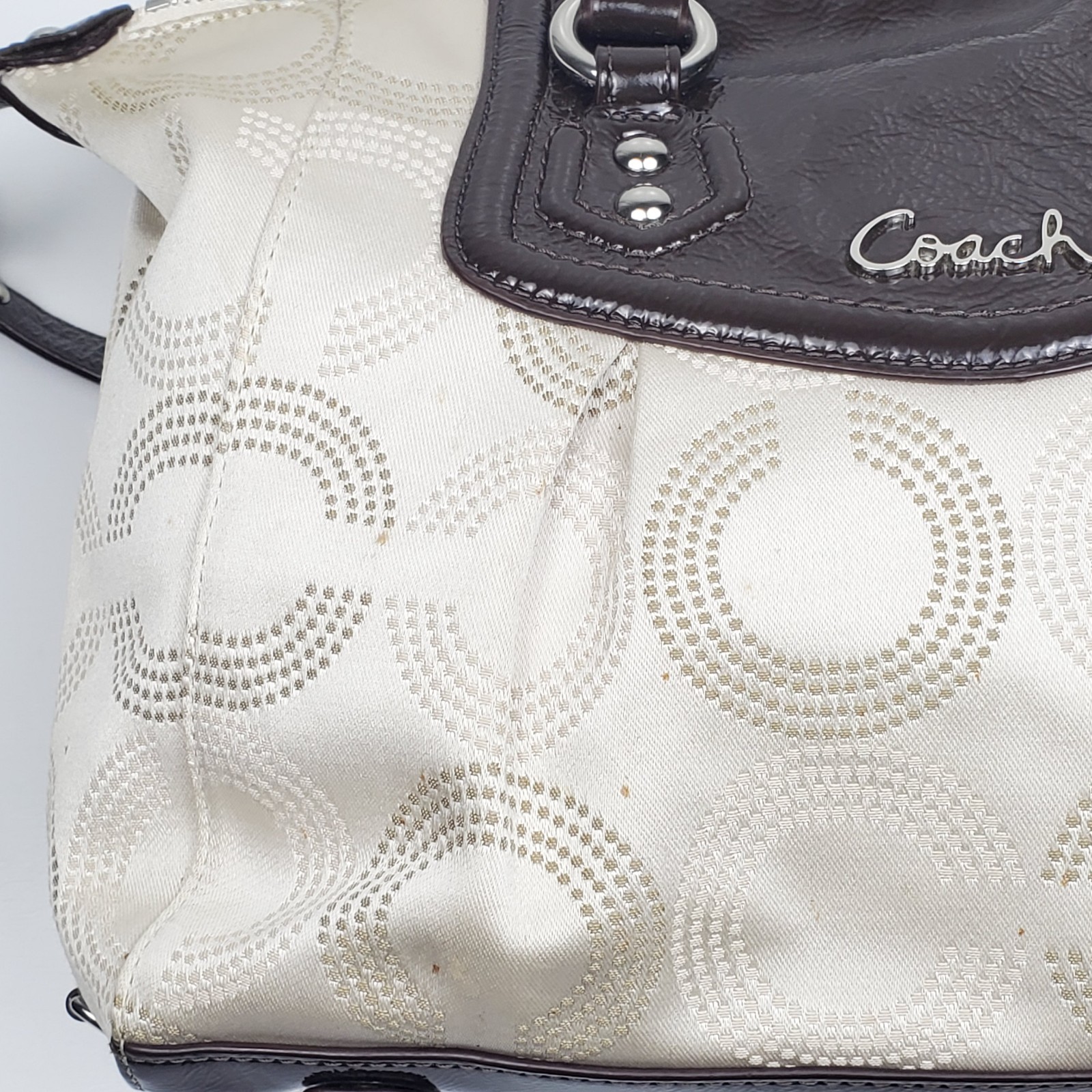 Coach Ashley F20027 Dotted Op Art Cream Brown Shoulder Bag Satchel Purse Handbag