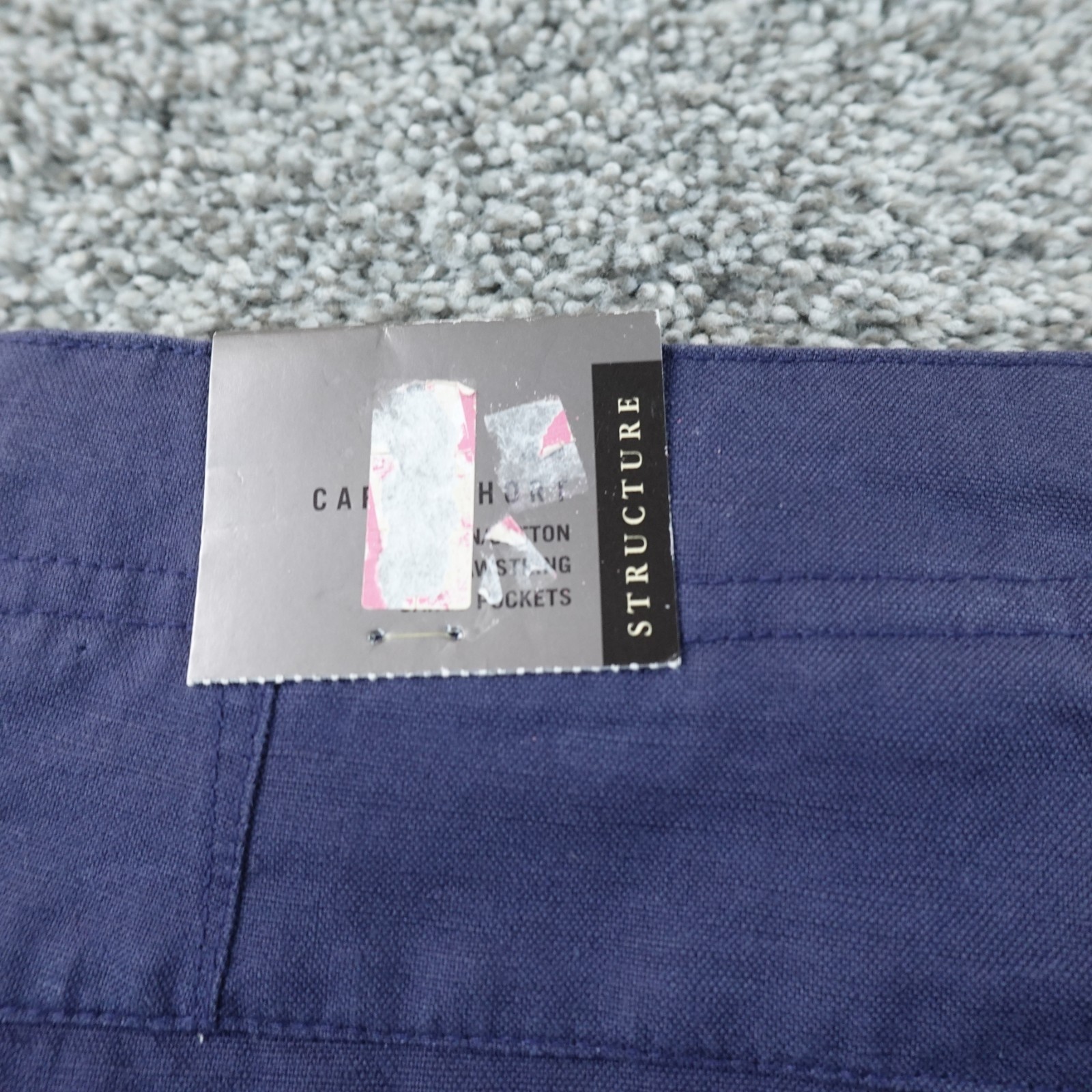 NEW Structure Shorts Mens 30 Blue Linen Chambray Cargo Utility Drawstring Beach