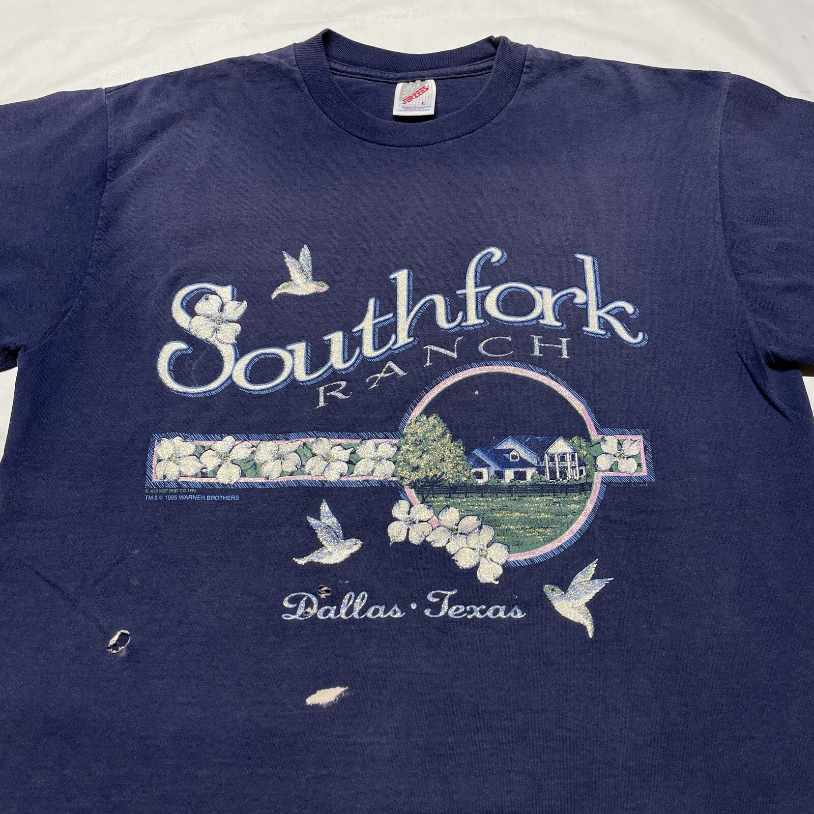 Vintage 90s T-Shirt Men’s Large Blue Dallas Texas USA Made Distressed Art Grunge